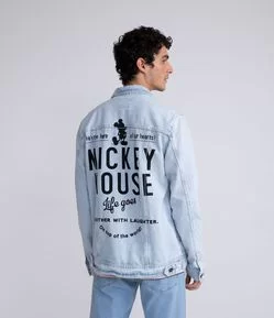 Jaqueta Trucker em Jeans com Estampa Mickey