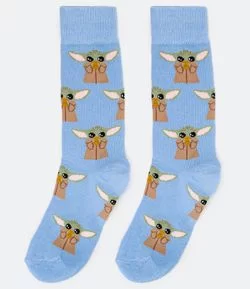 Meia Cano Alto em Algodão com Estampa Baby Yoda Star Wars