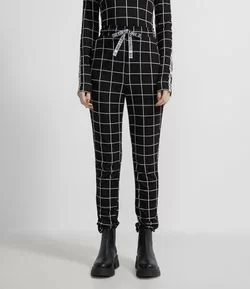 Calça Jogger Jacquard Estampa Xadrez Grid com Amarração