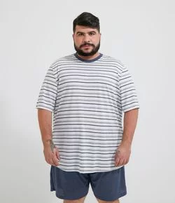 Pijama Curto Listras em Poliviscose - Plus Size