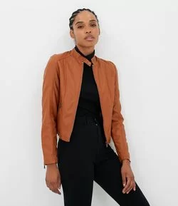 Jaqueta em Material Sintético com Zíper