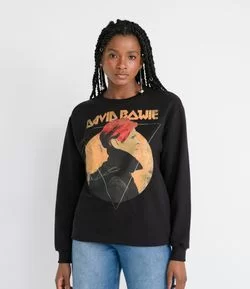 Blusão Moletom com Estampa David Bowie