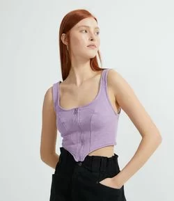 Top Moletinho Liso zíper frontal tratorado fit corset
