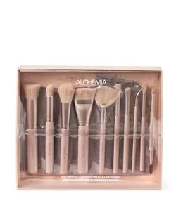 Kit 10 Pincéis para Maquiagem Nude e Necessaire Holográfica Alchemia