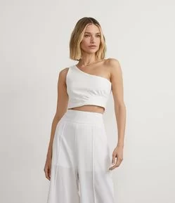 Blusa Cropped em Ponto Roma com Decote Ombro Só