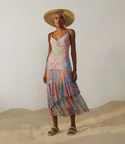 Vestido Midi em Tule com Babado e Alças