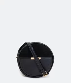 Bolsa Transversal Redonda com Recorte e Plaquinha Frontal