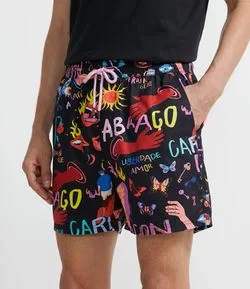 Bermuda com Cós Elástico e Estampa com ícones de Carinho
