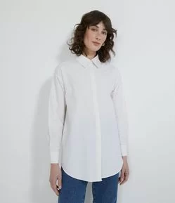 Camisa em Tricoline Alongada com Estampa Listras