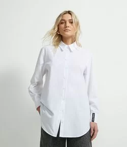 Camisa Oversized Alongada Manga Longa em Algodão