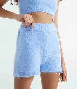 Short Soltinho em Tricô com Cós e Barra Canelados