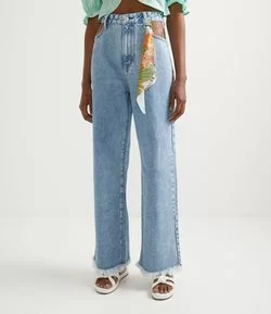 Calça Wide Leg Jeans com Lenço