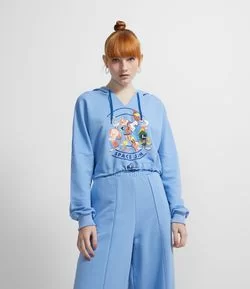 Blusão Cropped em Moletom Estampa Space Jam