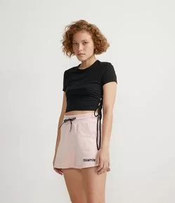 Blusa Cropped Canelada com Amarração Lateral