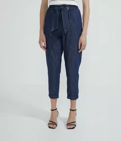 Calça Baggy em Jeans com Laço na Cintura
