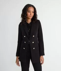 Casaco Blazer Alfaitaria Alongado com Botões Dourados