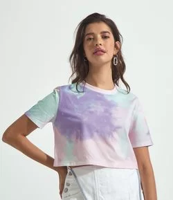 Blusa Cropped Manga Curta em Algodão Estampa Tie Dye