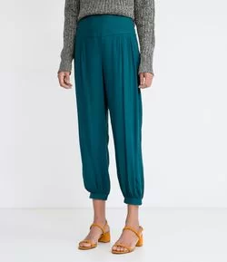 Calça Harem em Viscose com Cós Largo Pespontado