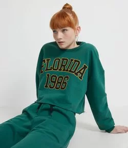 Blusão Cropped em Moletom Estampa Florida 1986