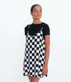 Vestido Slip Dress em Viscose com Estampa Quadriculada