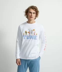 Camiseta Manga Longa em Algodão Estampa Space Jam