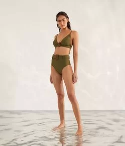 Biquíni Top Triângulo Fixo em Poliamida com Fivela em Madeira