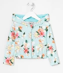 Jaqueta Infantil com Capuz Estampa Floral - Tam 1 a 5 anos