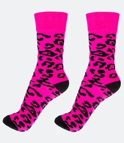 Meia Cano Longo em Algodão Estampa Oncinha