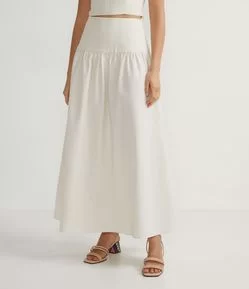 Saia Midi em Algodão com Cós Largo e Franzidos