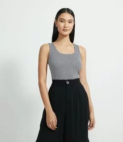Blusa Regata em Poliamida Estampa Xadrez Pied-de-poule