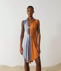 Saída de Praia Kimono em Poliamida com Duas Cores