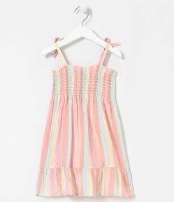 Vestido Infantil em Viscose Listrado com Lastex - Tam 1 a 5 anos