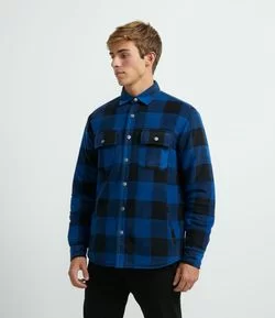 Jaqueta Xadrez com Bolsos e Botões