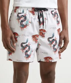 Bermuda Paper Touch Estampa Tigre e Dragão Oriental