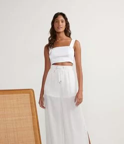 Blusa Regata Cropped em Cetim com Lastex nas Costas