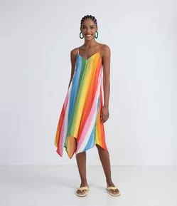 Vestido Midi em Viscose com Estampa de Listras