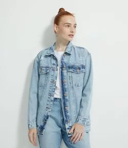 Jaqueta Alongada em Jeans com Puídos