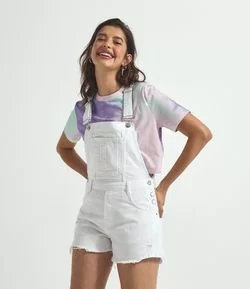 Macaquinho Liso em Sarja com Bolsos e Barra Desfiada