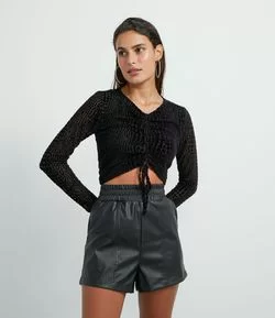 Blusa em Tule Jacquard com Franzidinho