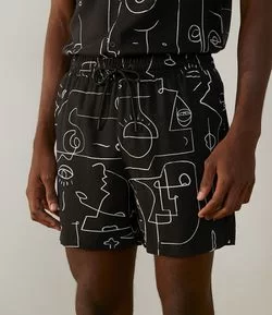 Bermuda em Viscose com Estampa Sketch