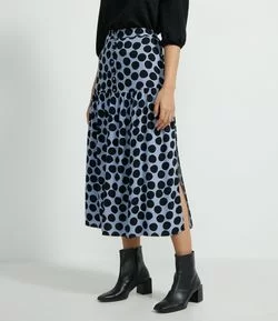 Saia Midi em Crepe Estampa Poá com Franzidos