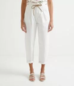 Calça Clochard em Sarja com Elastano e Amarração na Cintura