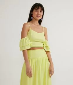 Blusa Cropped com Alcinhas e Ombros Aparentes
