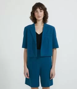 Blazer Manga Curta Cropped Alfaiataria