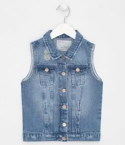 Colete Infantil em Jeans com Bolsos Frontais - Tam 5 a 14 anos