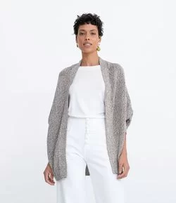 Cardigan Alongado em Tricô com Fio Metalizado e Punho Largo