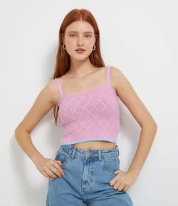Blusa Cropped com Alças Largas em Tricô Bicolor