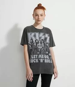 Blusa Alongada em Algodão Estampa Banda Kiss