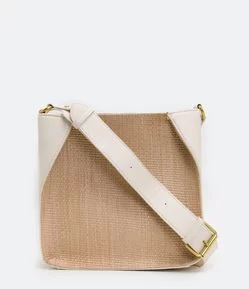 Bolsa Transversal Postman com Detalhe em Ráfia Frontal
