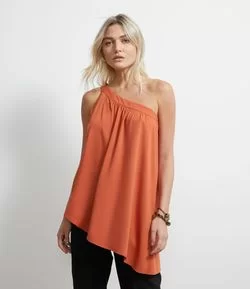 Blusa Ombro Único em Viscose com Franzido Frontal